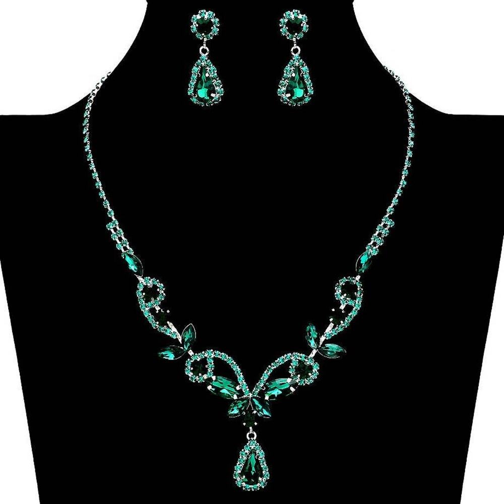 Diacly Floral Rhinestone Necklace Set Women OS Silver AB Bridal Prom Glam NEW - Picture 3 of 10